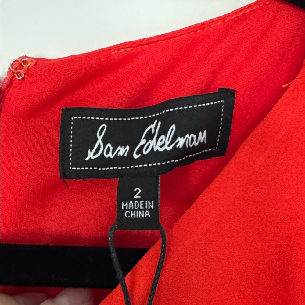 Sam Edelman NWT Side Cut Out Asymmetrical Hem Ruffle Dress, Red Coral - Size 2 - Picture 6 of 10
